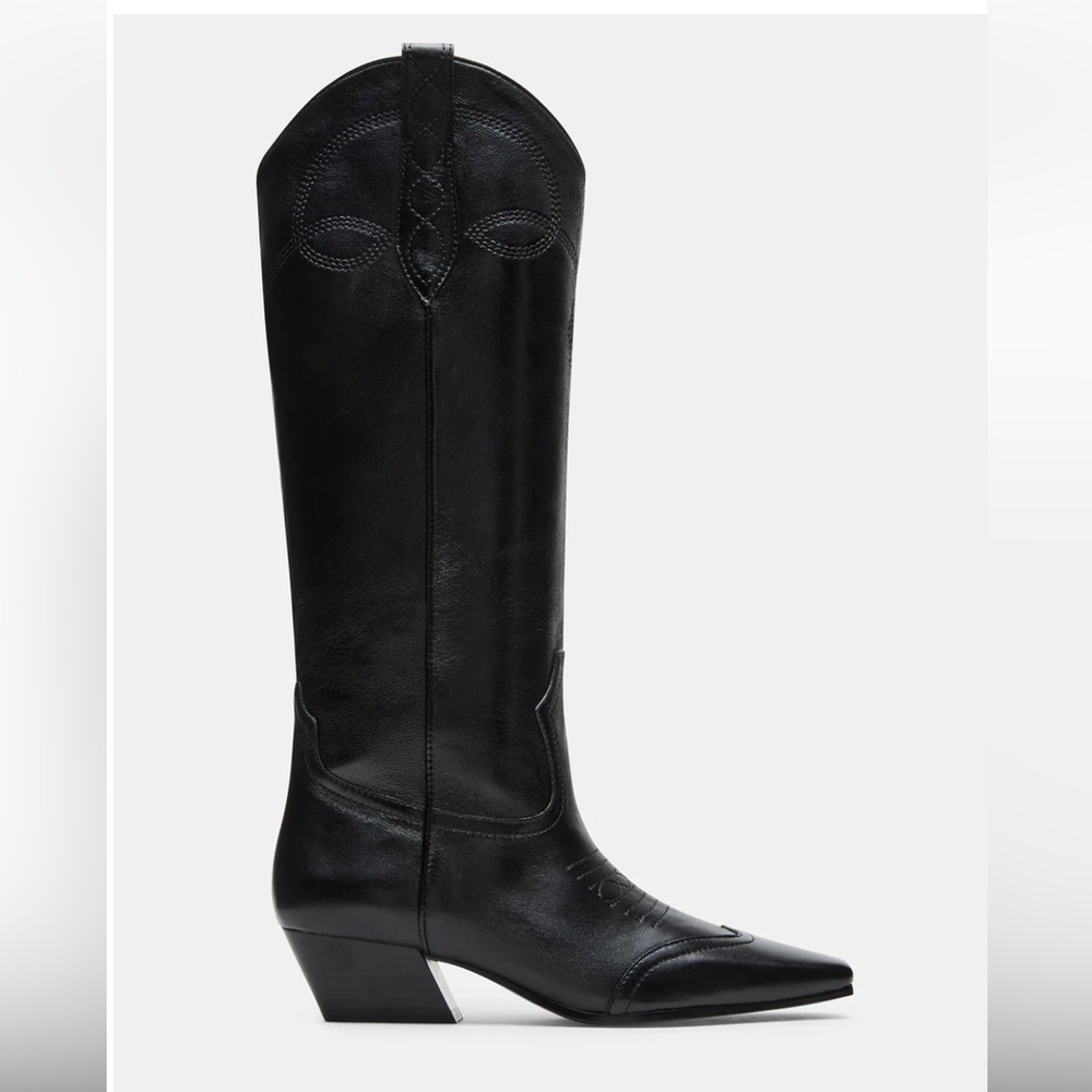 Steve Madden Dollie Black Leather Women Cowboy Boot